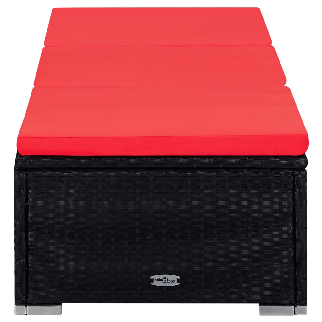 vidaXL Sonnenliege mit Auflage und Teetisch Poly Rattan Rot