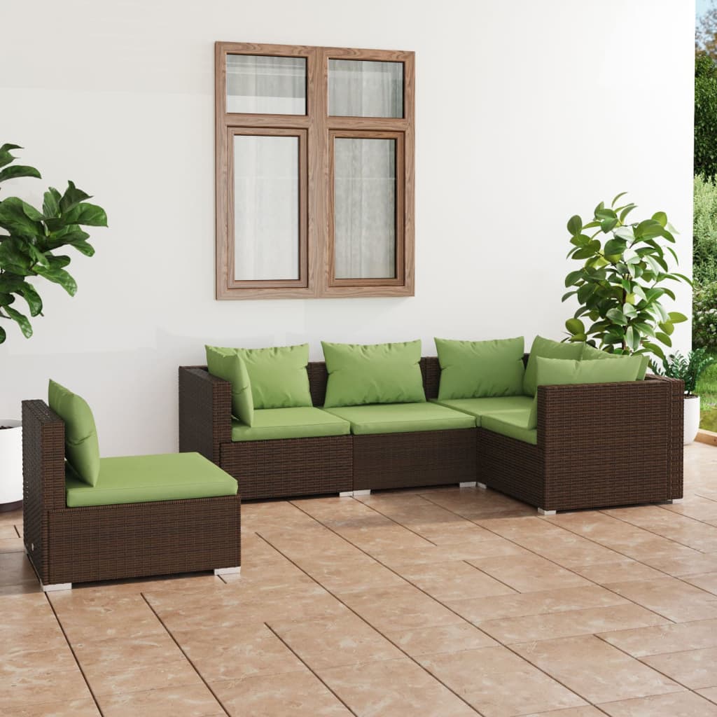 vidaXL 5-tlg. Garten-Lounge-Set mit Kissen Poly Rattan Schwarz