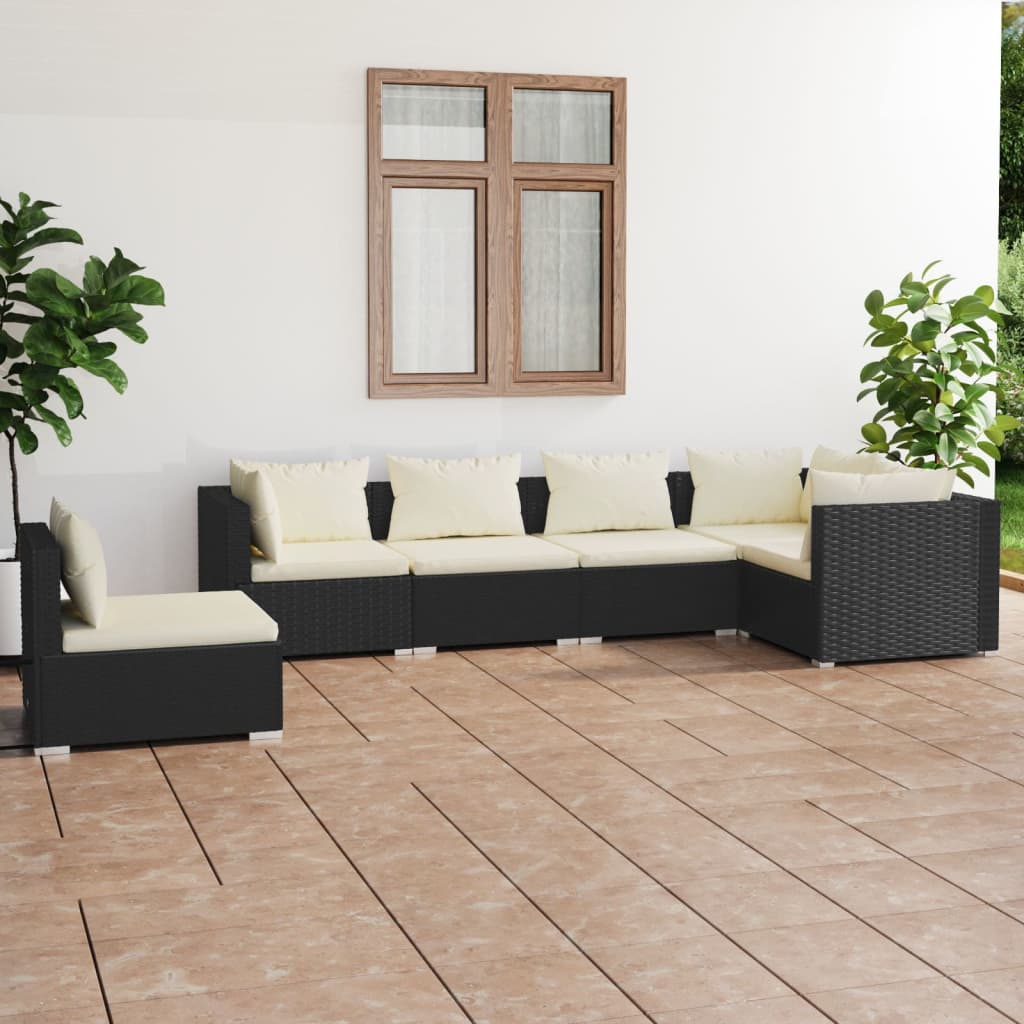 vidaXL 5-tlg. Garten-Lounge-Set mit Kissen Poly Rattan Schwarz