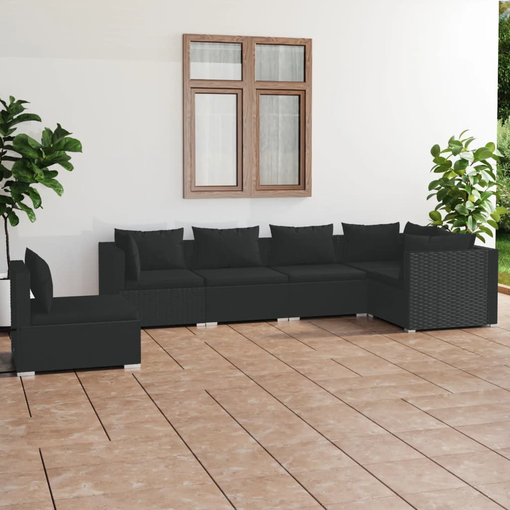 vidaXL 5-tlg. Garten-Lounge-Set mit Kissen Poly Rattan Schwarz