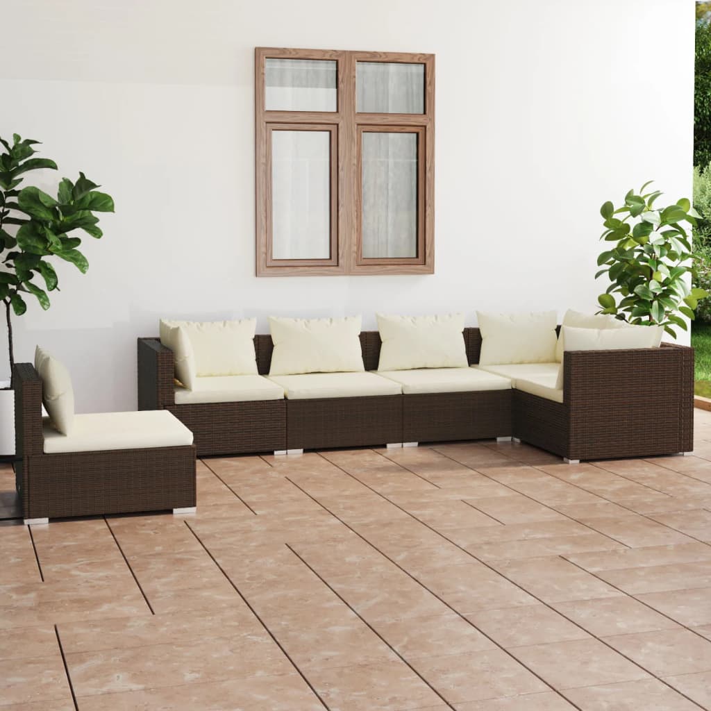vidaXL 5-tlg. Garten-Lounge-Set mit Kissen Poly Rattan Schwarz