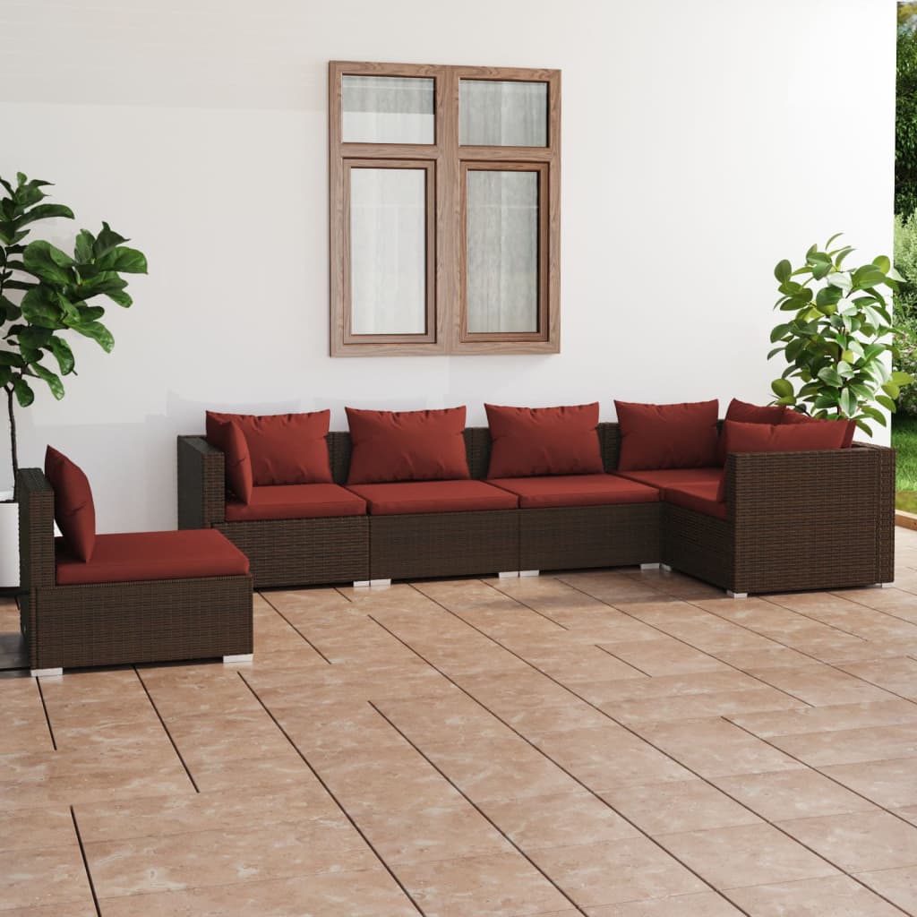 vidaXL 5-tlg. Garten-Lounge-Set mit Kissen Poly Rattan Schwarz