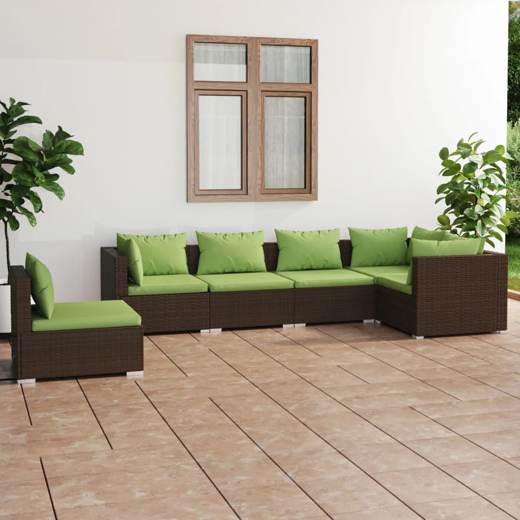 vidaXL 5-tlg. Garten-Lounge-Set mit Kissen Poly Rattan Schwarz