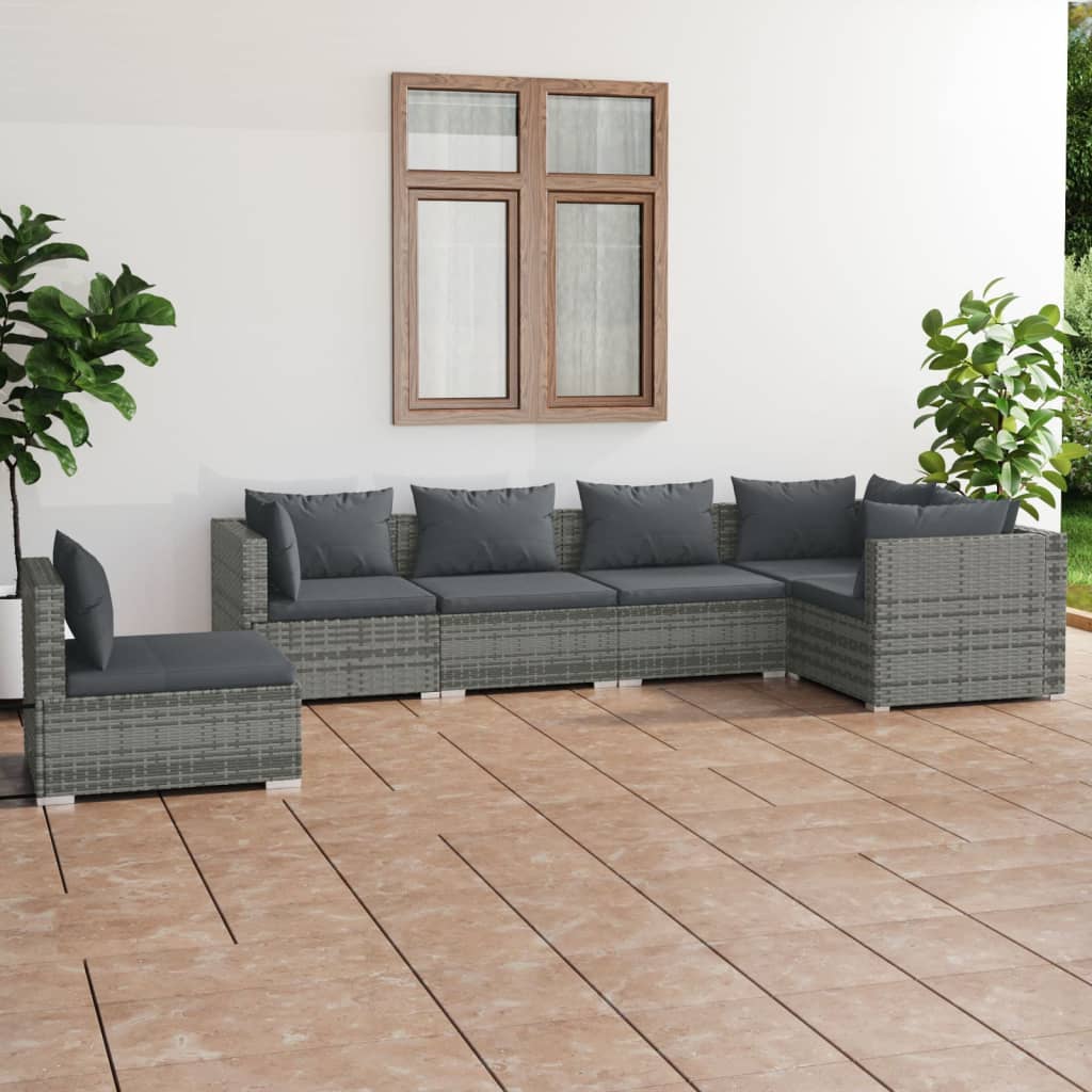 vidaXL 5-tlg. Garten-Lounge-Set mit Kissen Poly Rattan Schwarz
