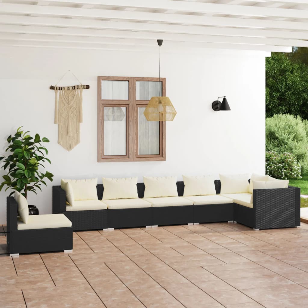 vidaXL 5-tlg. Garten-Lounge-Set mit Kissen Poly Rattan Schwarz