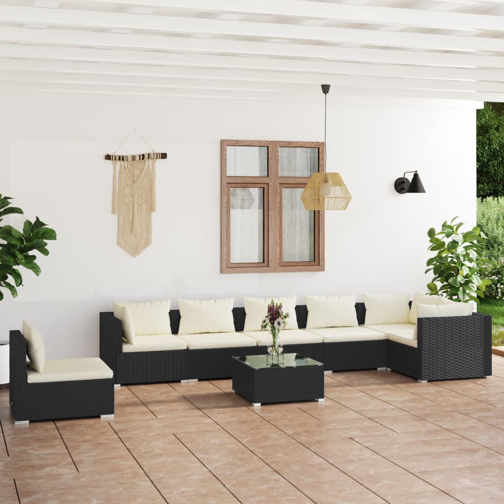 vidaXL 5-tlg. Garten-Lounge-Set mit Kissen Poly Rattan Schwarz