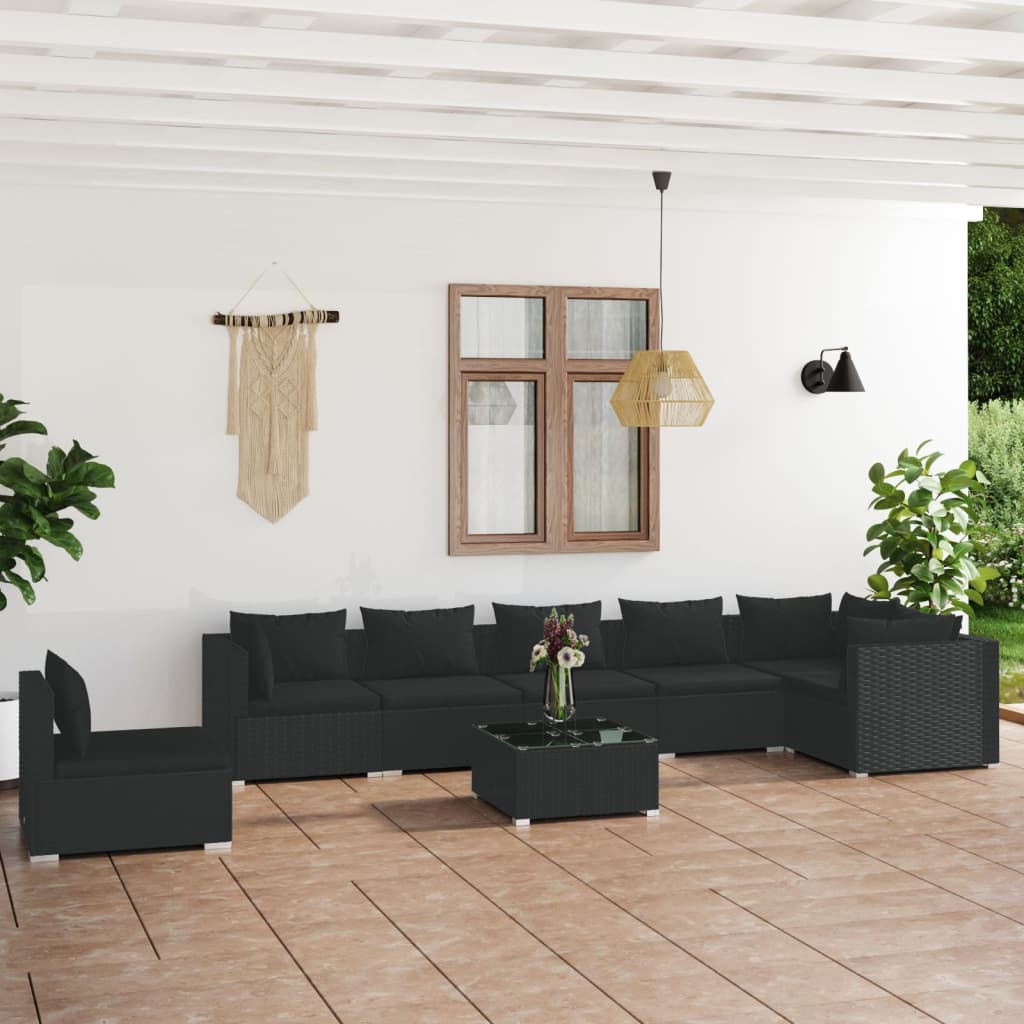 vidaXL 5-tlg. Garten-Lounge-Set mit Kissen Poly Rattan Schwarz