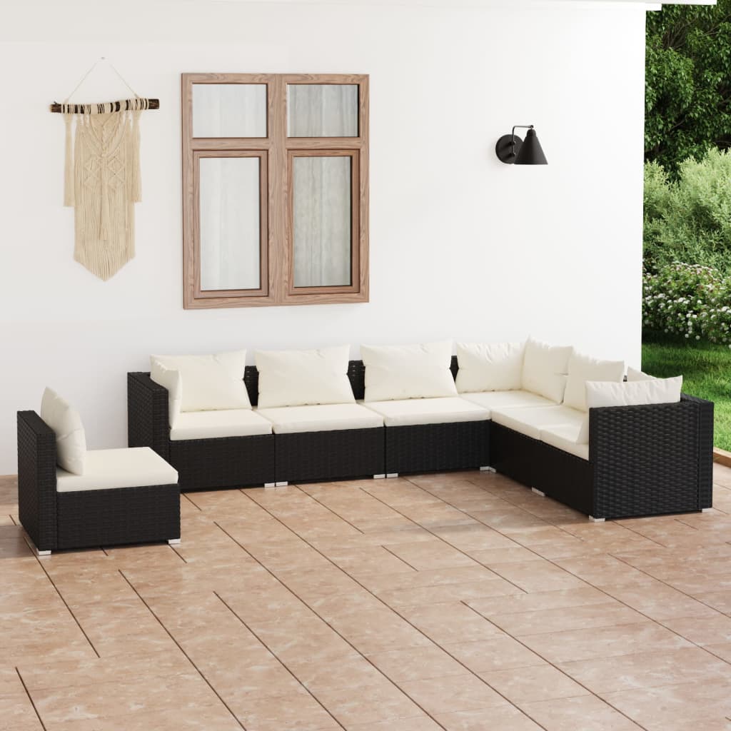 vidaXL 5-tlg. Garten-Lounge-Set mit Kissen Poly Rattan Schwarz