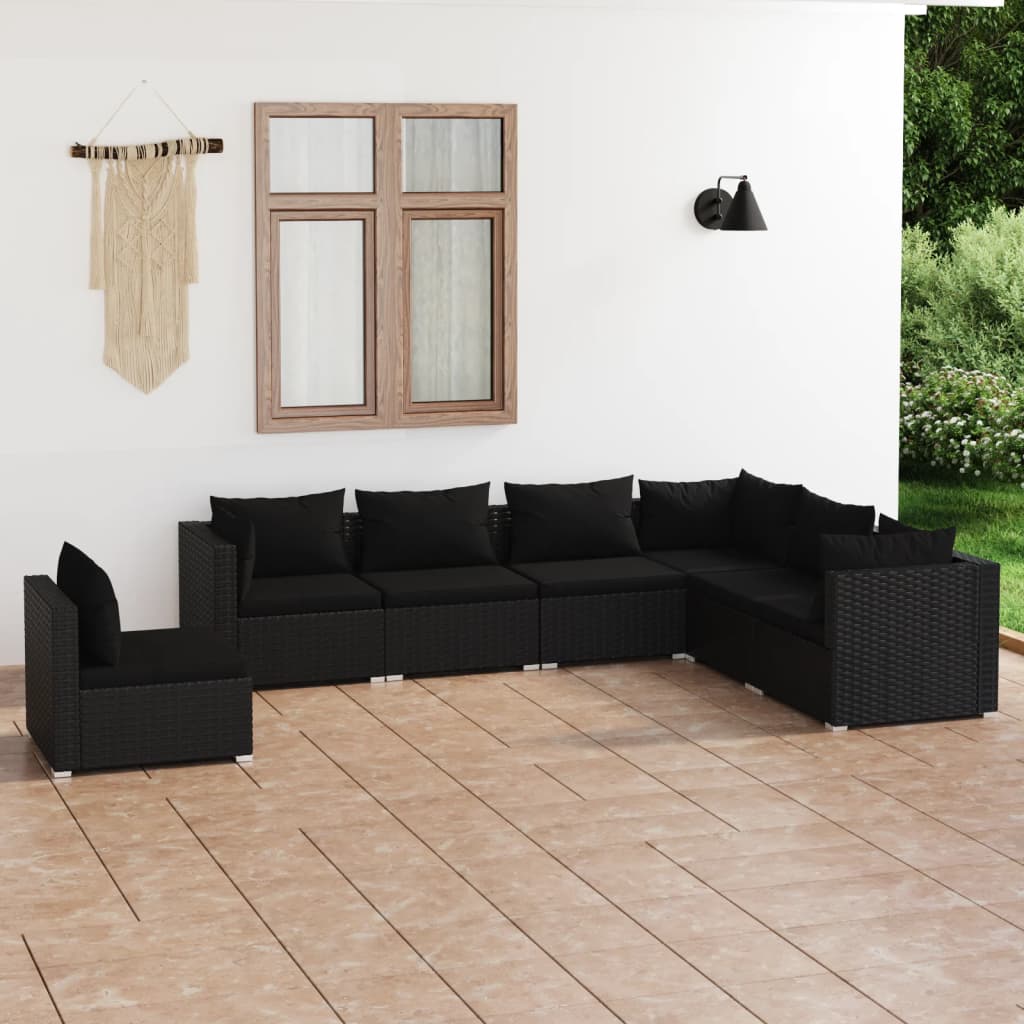 vidaXL 5-tlg. Garten-Lounge-Set mit Kissen Poly Rattan Schwarz