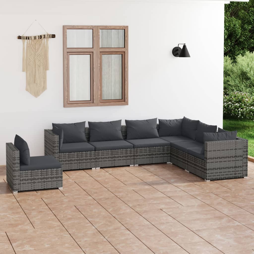 vidaXL 5-tlg. Garten-Lounge-Set mit Kissen Poly Rattan Schwarz