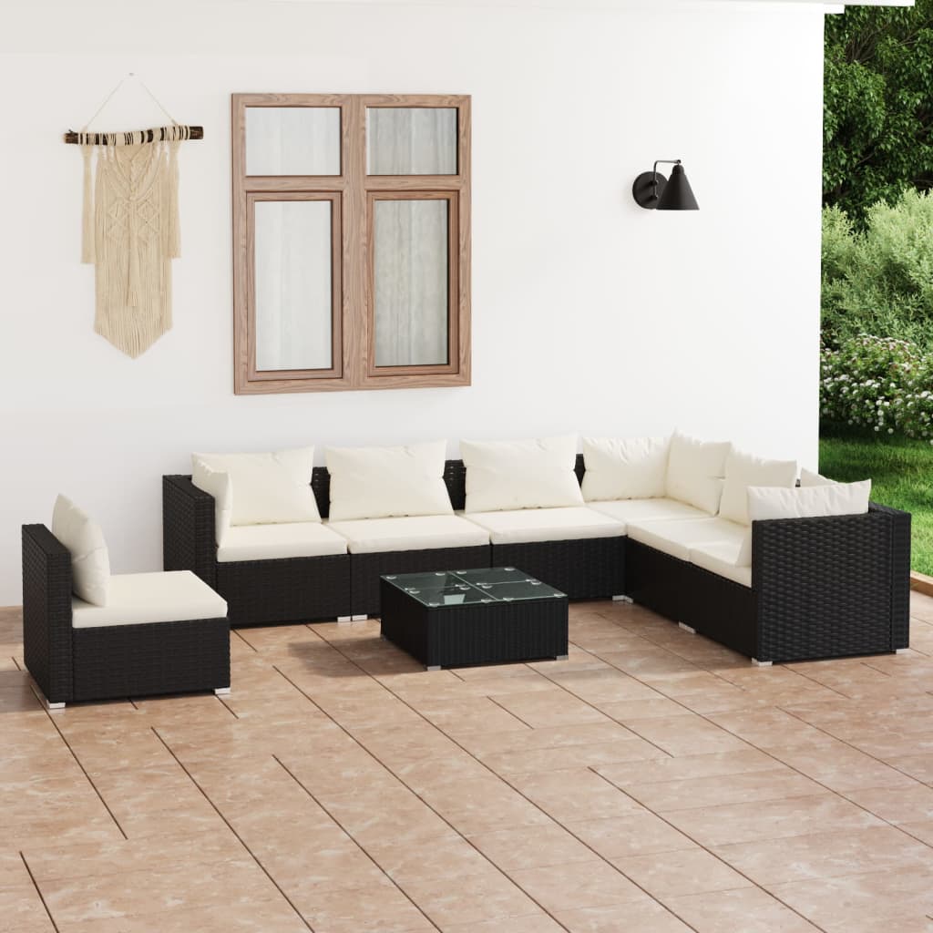 vidaXL 5-tlg. Garten-Lounge-Set mit Kissen Poly Rattan Schwarz