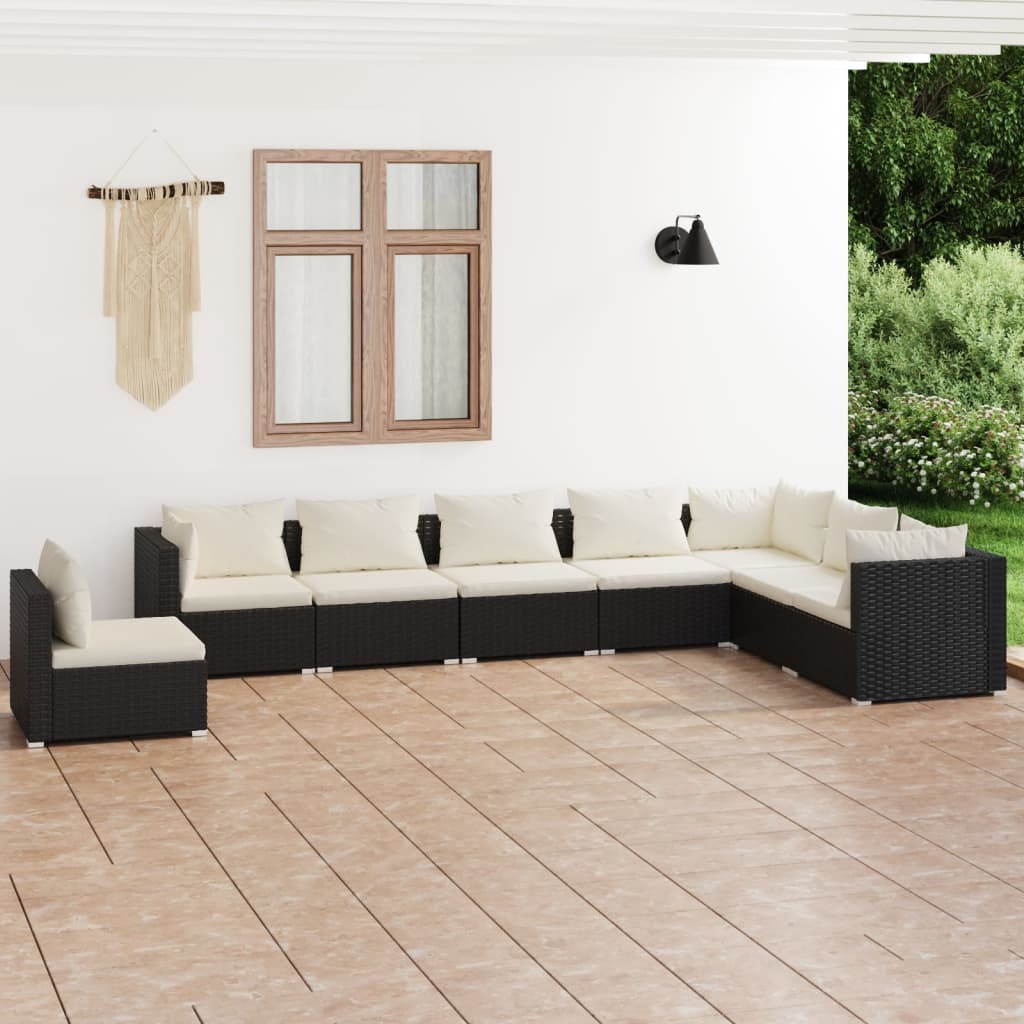 vidaXL 5-tlg. Garten-Lounge-Set mit Kissen Poly Rattan Schwarz