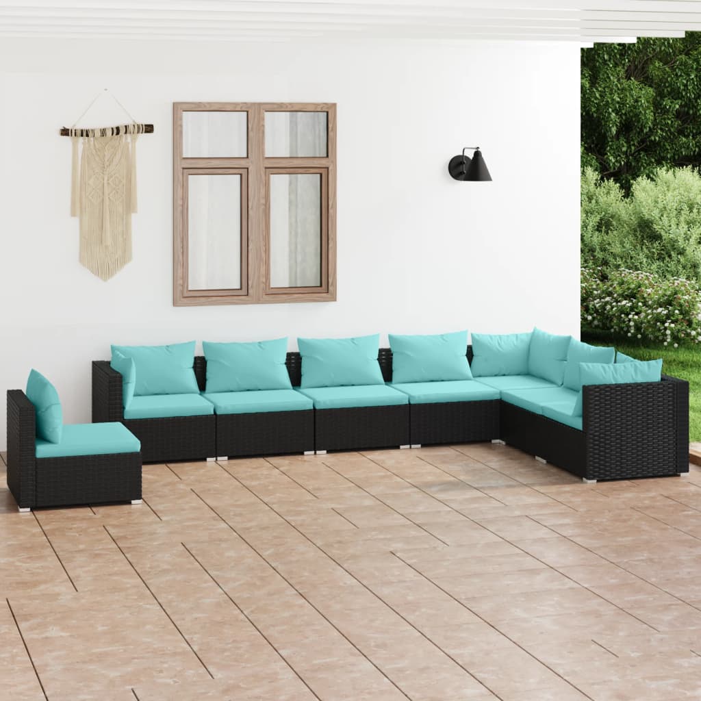 vidaXL 5-tlg. Garten-Lounge-Set mit Kissen Poly Rattan Schwarz