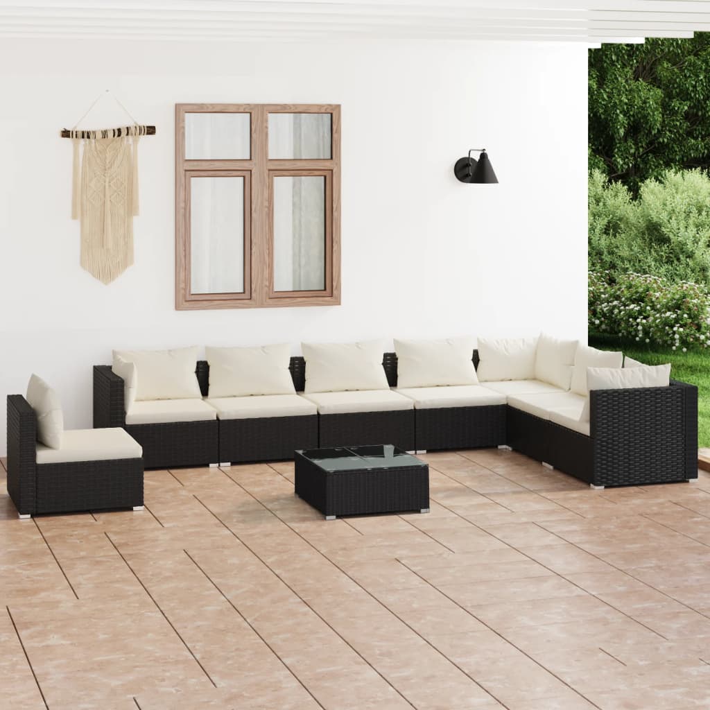 vidaXL 5-tlg. Garten-Lounge-Set mit Kissen Poly Rattan Schwarz