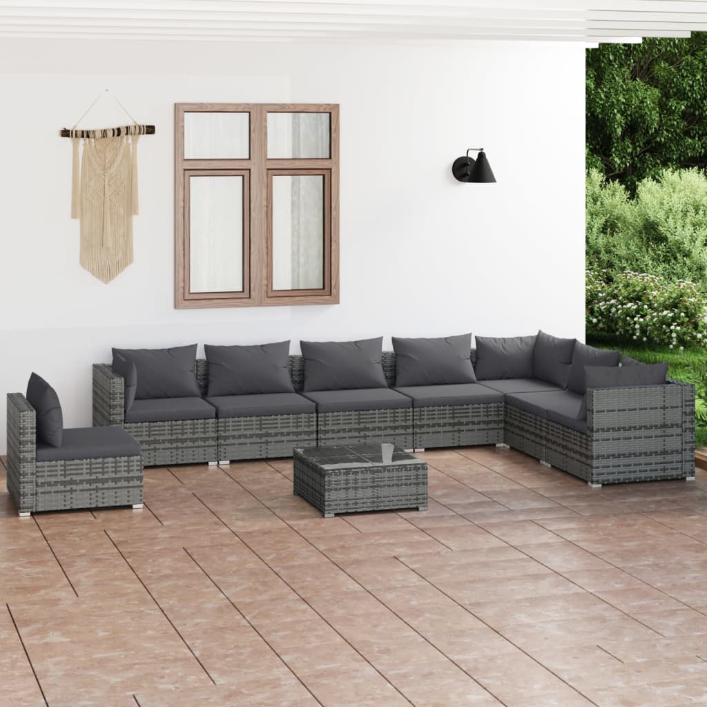 vidaXL 5-tlg. Garten-Lounge-Set mit Kissen Poly Rattan Schwarz