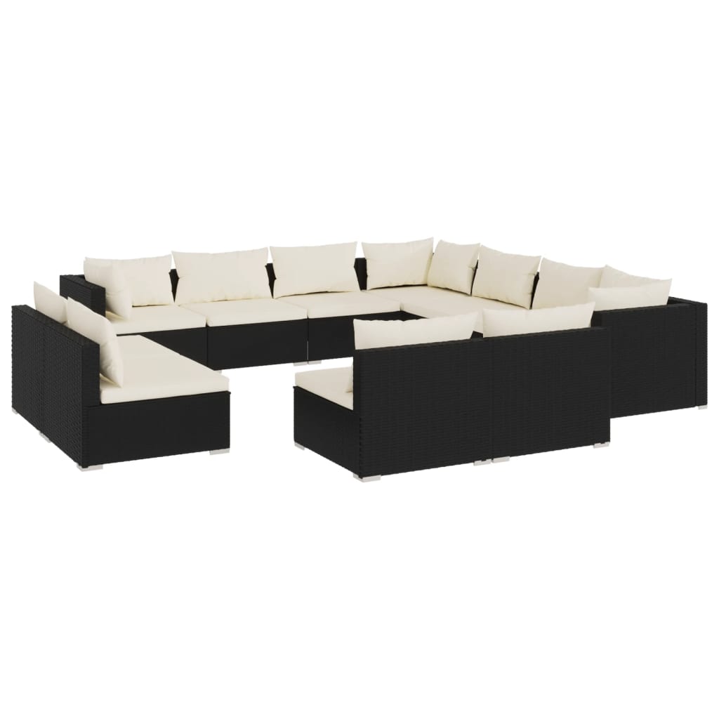 vidaXL 11-tlg. Garten-Lounge-Set mit Kissen Schwarz Poly Rattan
