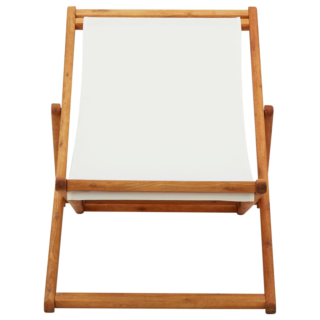 vidaXL Strandstuhl Klappbar Eukalyptusholz und Stoff Cremeweiß