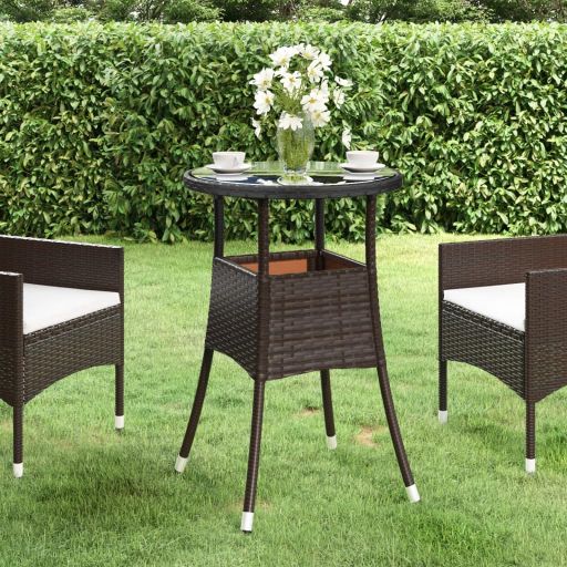 vidaXL Gartentisch Ø60x75 cm Hartglas und Poly Rattan Schwarz