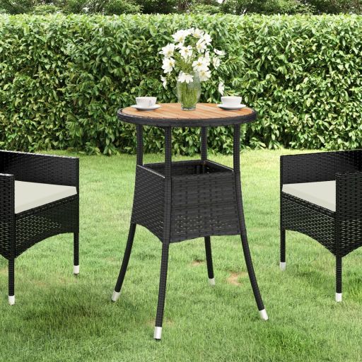 vidaXL Gartentisch Ø60x75 cm Akazienholz und Poly Rattan Schwarz
