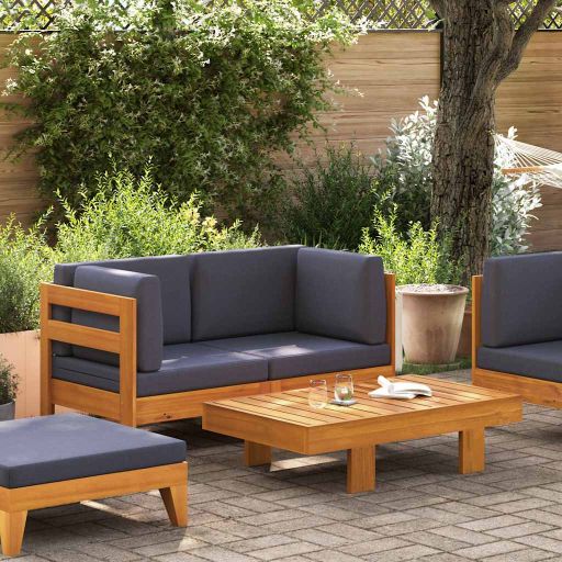 vidaXL 2-tlg. Garten-Lounge-Set mit Cremeweißen Kissen Akazienholz