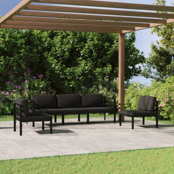 vidaXL 4-tlg. Garten-Lounge-Set mit Kissen Aluminium Anthrazit
