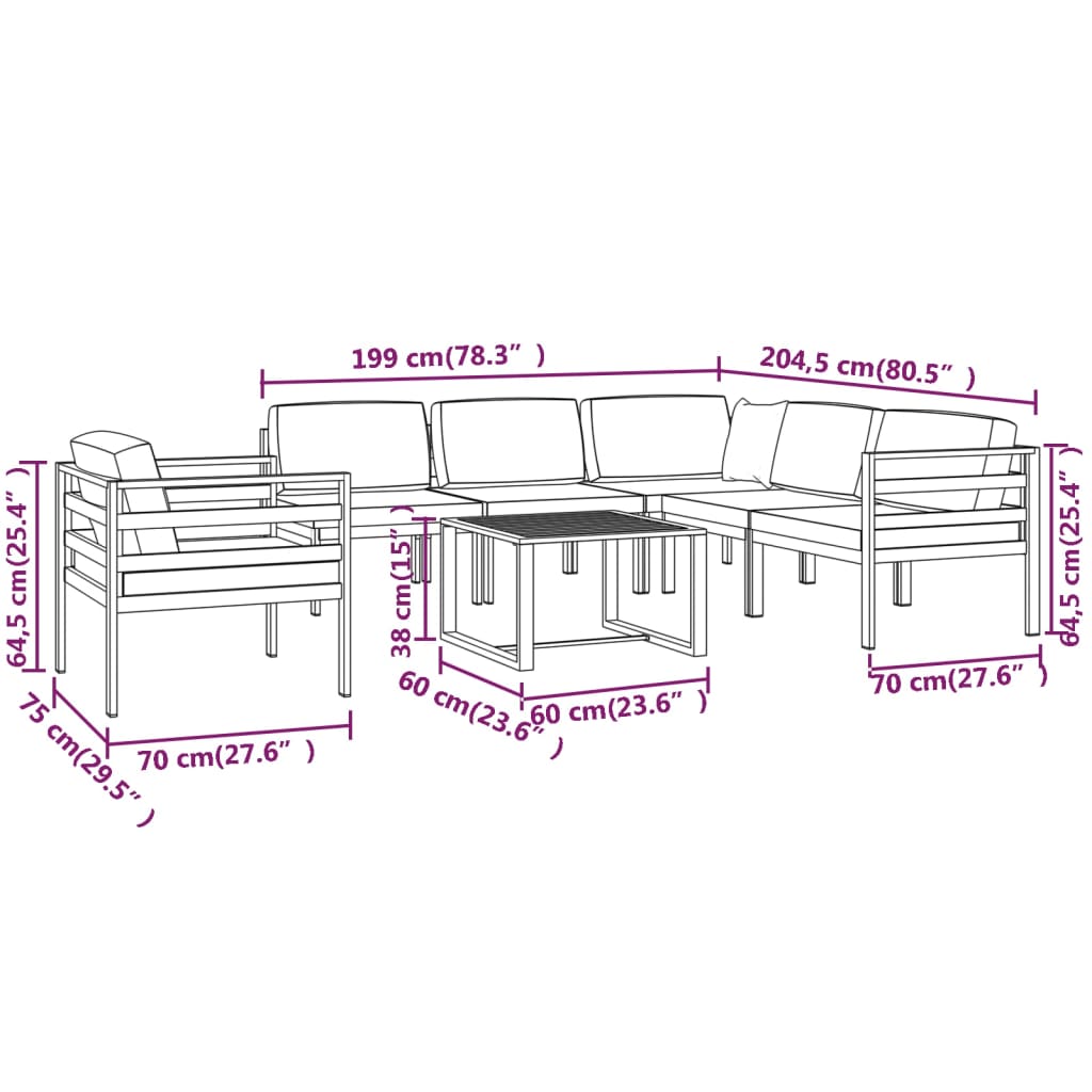 vidaXL 7-tlg. Garten-Lounge-Set mit Kissen Aluminium Anthrazit