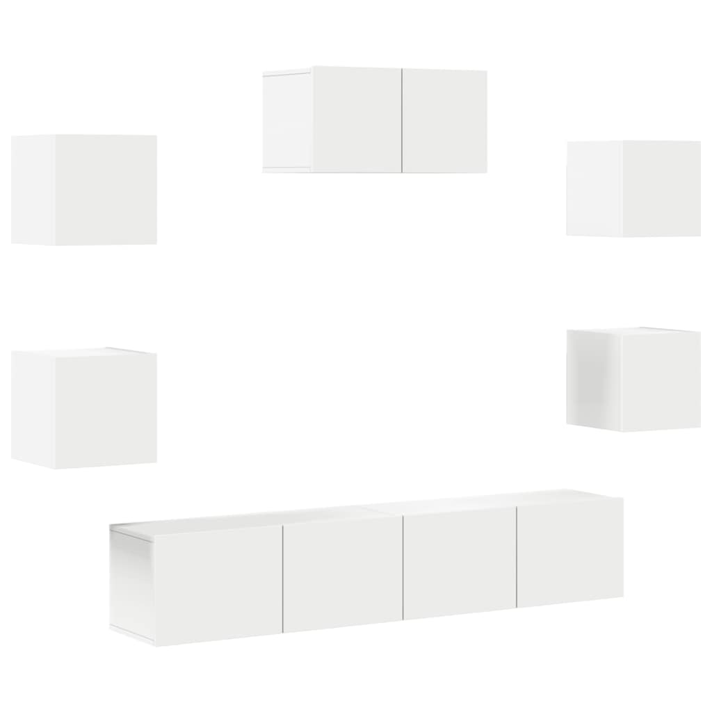 vidaXL 7-tlg. TV-Schrank-Set Weiß Holzwerkstoff