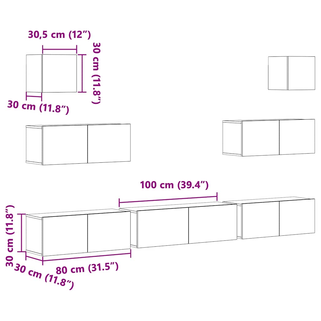 vidaXL 7-tlg. TV-Schrank-Set Weiß Holzwerkstoff