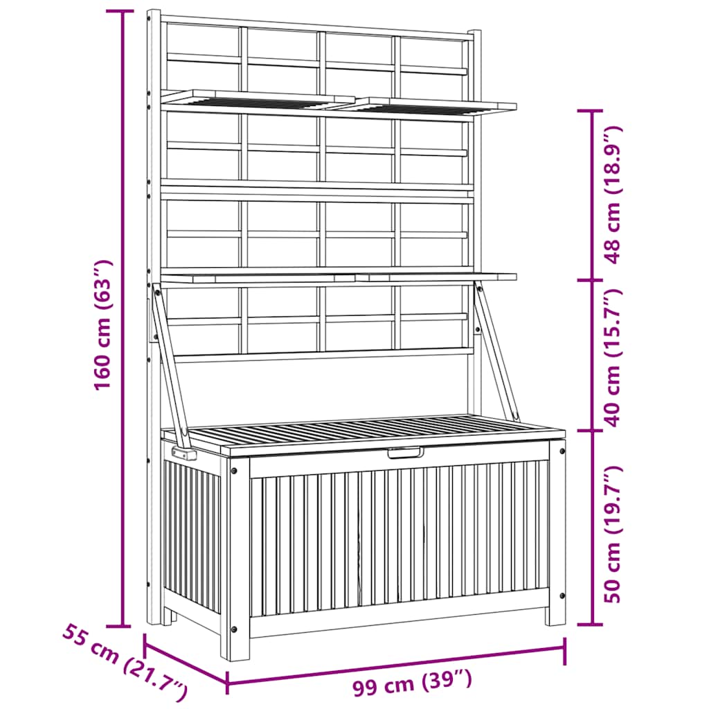 vidaXL Aufbewahrungstruhe mit Rankgitter 99x55x160cm Massivholz Akazie