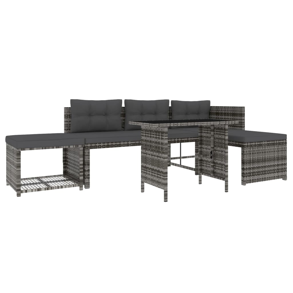 vidaXL 4-tlg. Garten-Essgruppe mit Kissen Grau Poly Rattan