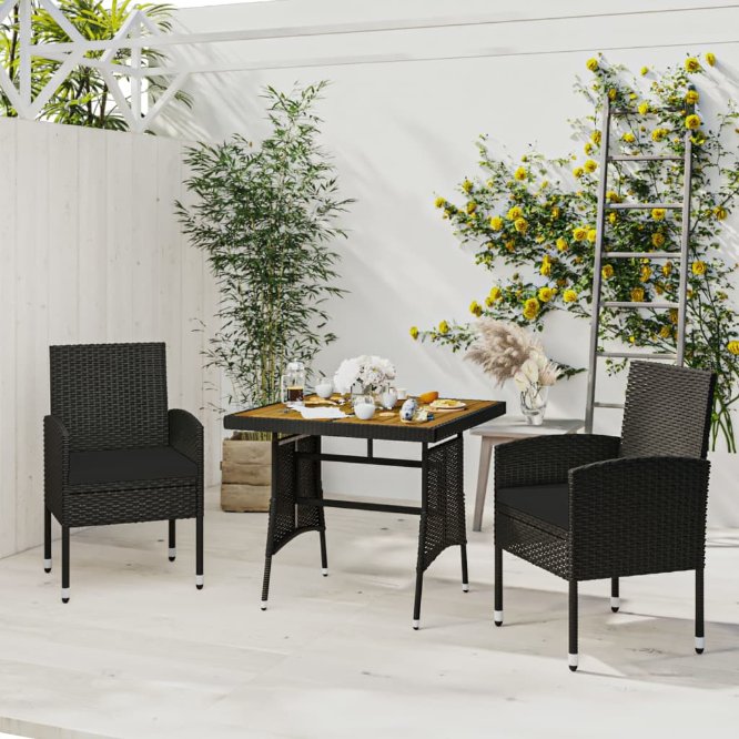 vidaXL 3-tlg. Garten-Essgruppe Poly Rattan Schwarz