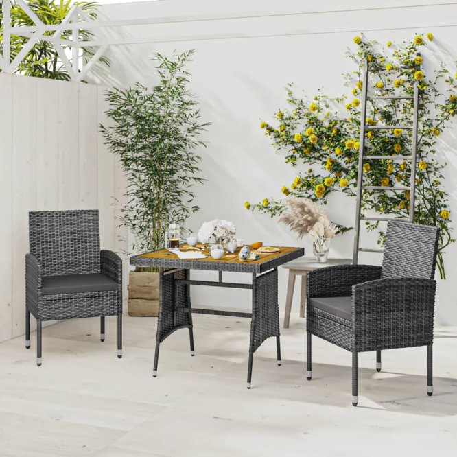 vidaXL 3-tlg. Garten-Essgruppe Poly Rattan Schwarz