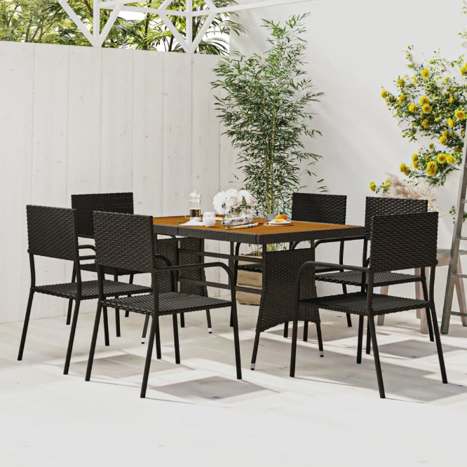 vidaXL 5-tlg. Garten-Essgruppe Poly Rattan Schwarz