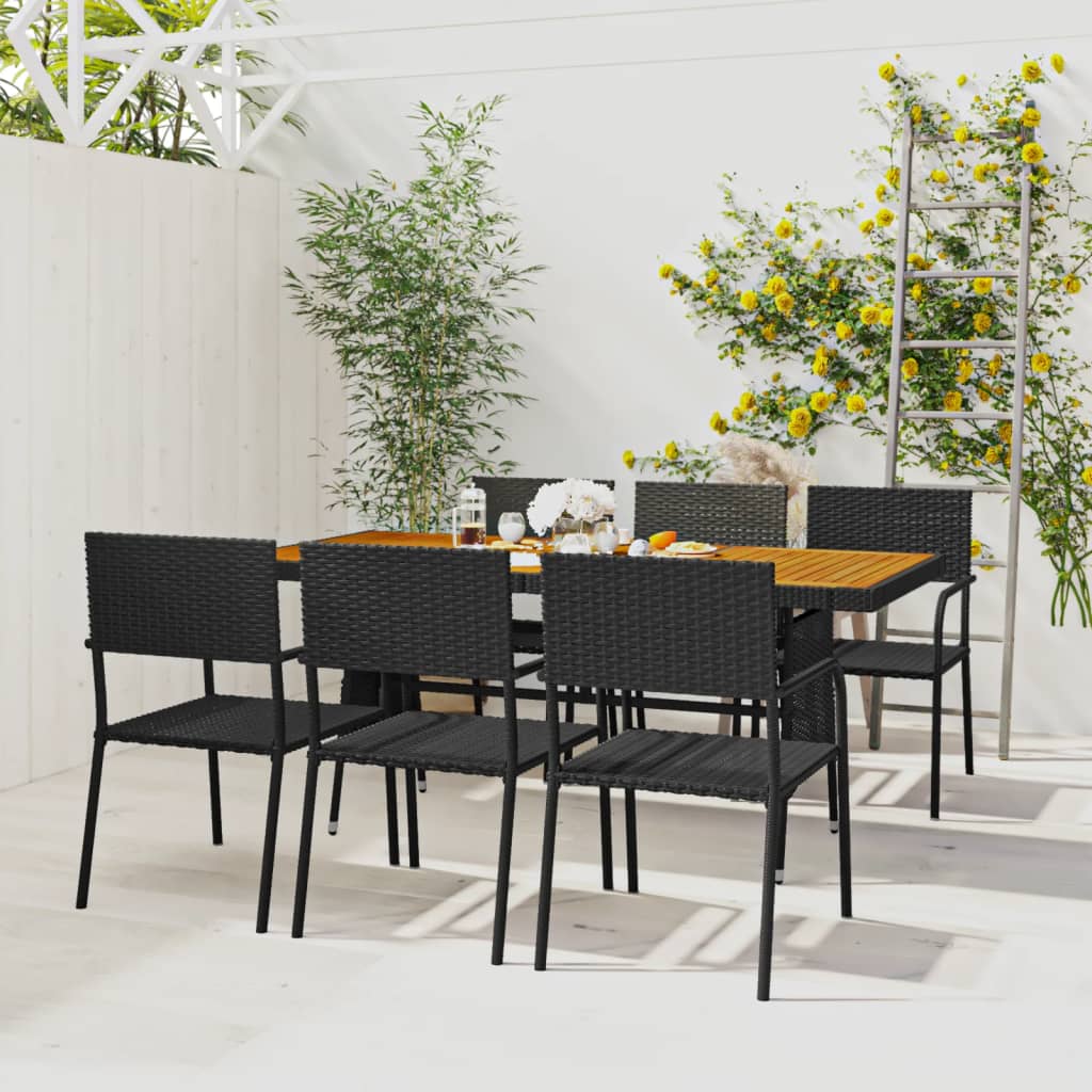 vidaXL 7-tlg. Garten-Essgruppe Poly Rattan Schwarz