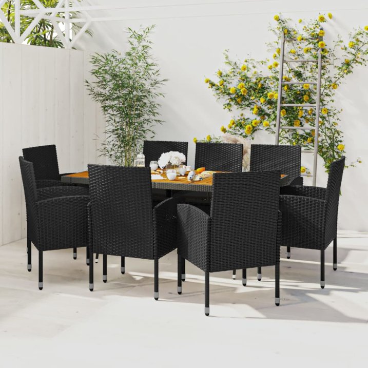 vidaXL 7-tlg. Garten-Essgruppe Poly Rattan Schwarz