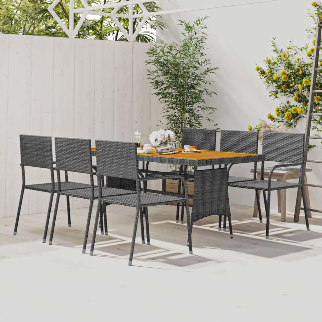 vidaXL 7-tlg. Garten-Essgruppe Poly Rattan Schwarz