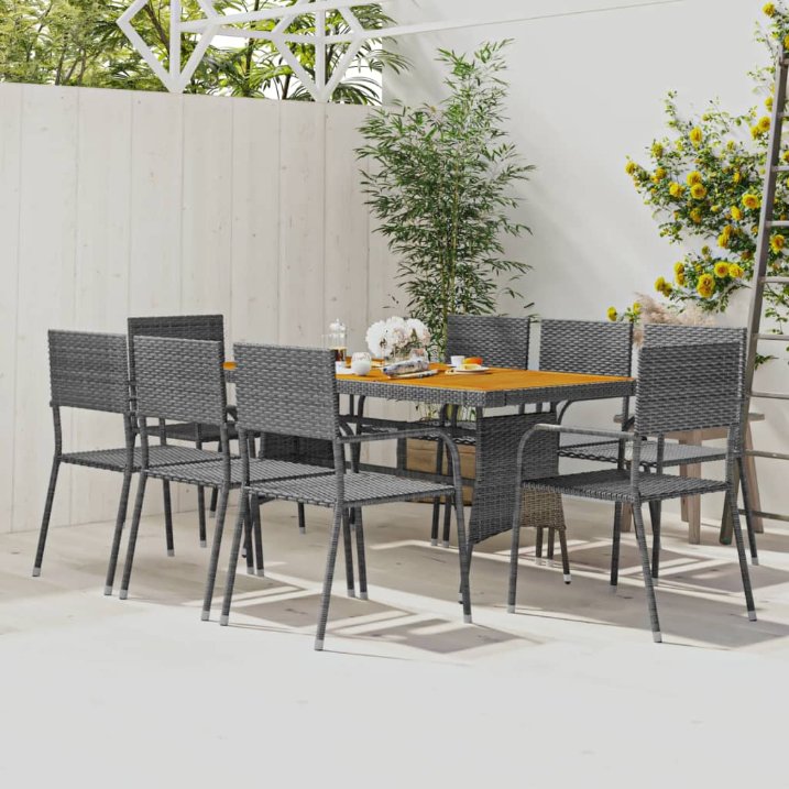 vidaXL 7-tlg. Garten-Essgruppe Poly Rattan Schwarz