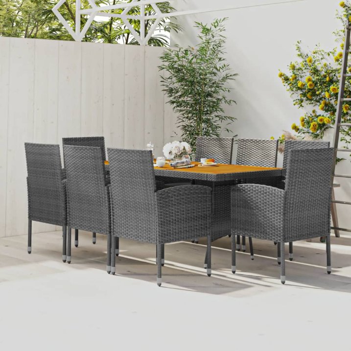 vidaXL 7-tlg. Garten-Essgruppe Poly Rattan Schwarz