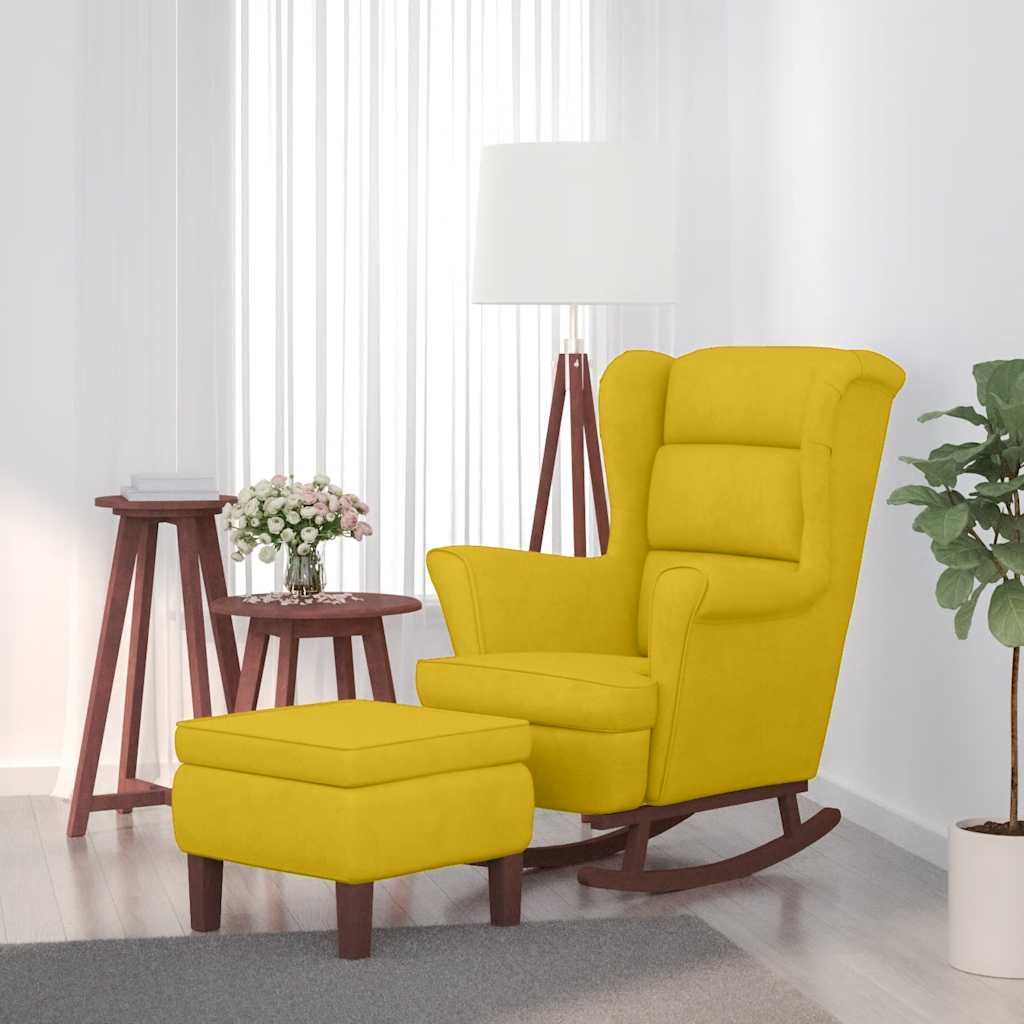 vidaXL Schaukelstuhl Ohrensessel Blau Samt und Massivholz