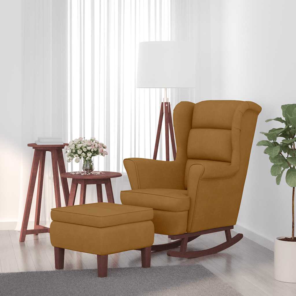 vidaXL Schaukelstuhl Ohrensessel Blau Samt und Massivholz