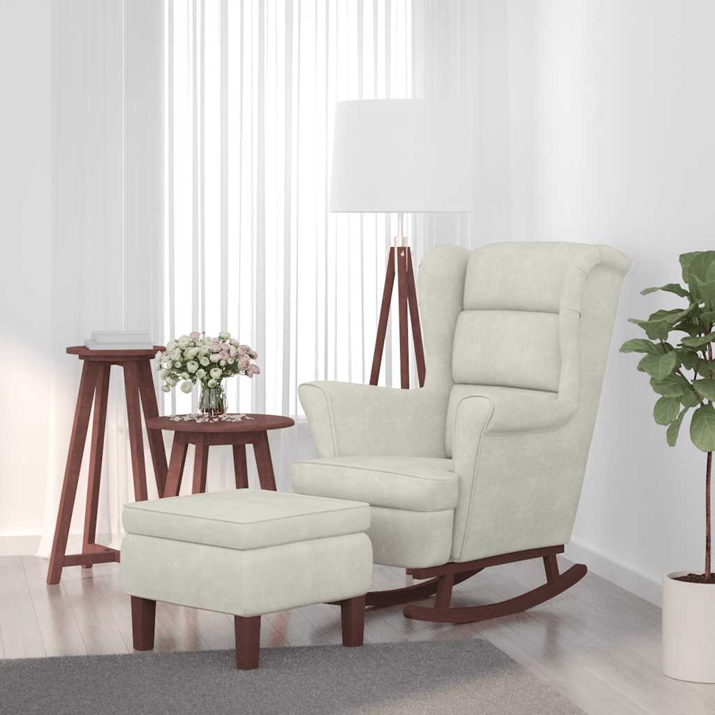 vidaXL Schaukelstuhl Ohrensessel Blau Samt und Massivholz