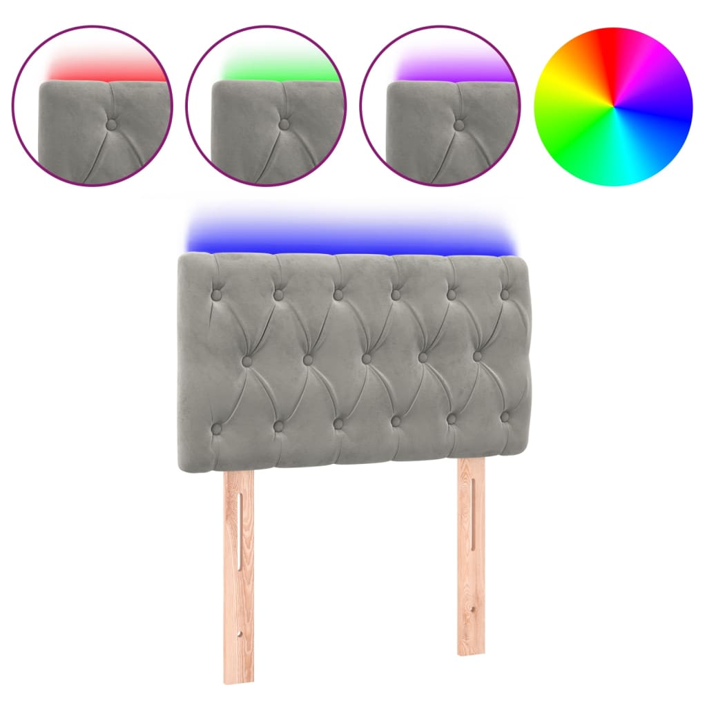 vidaXL LED Kopfteil Hellgrau 80x7x78/88 cm Samt