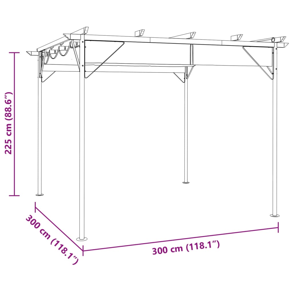 vidaXL Pergola mit Ausziehbarem Dach Anthrazit 3x3 m Stahl 180 g/m²