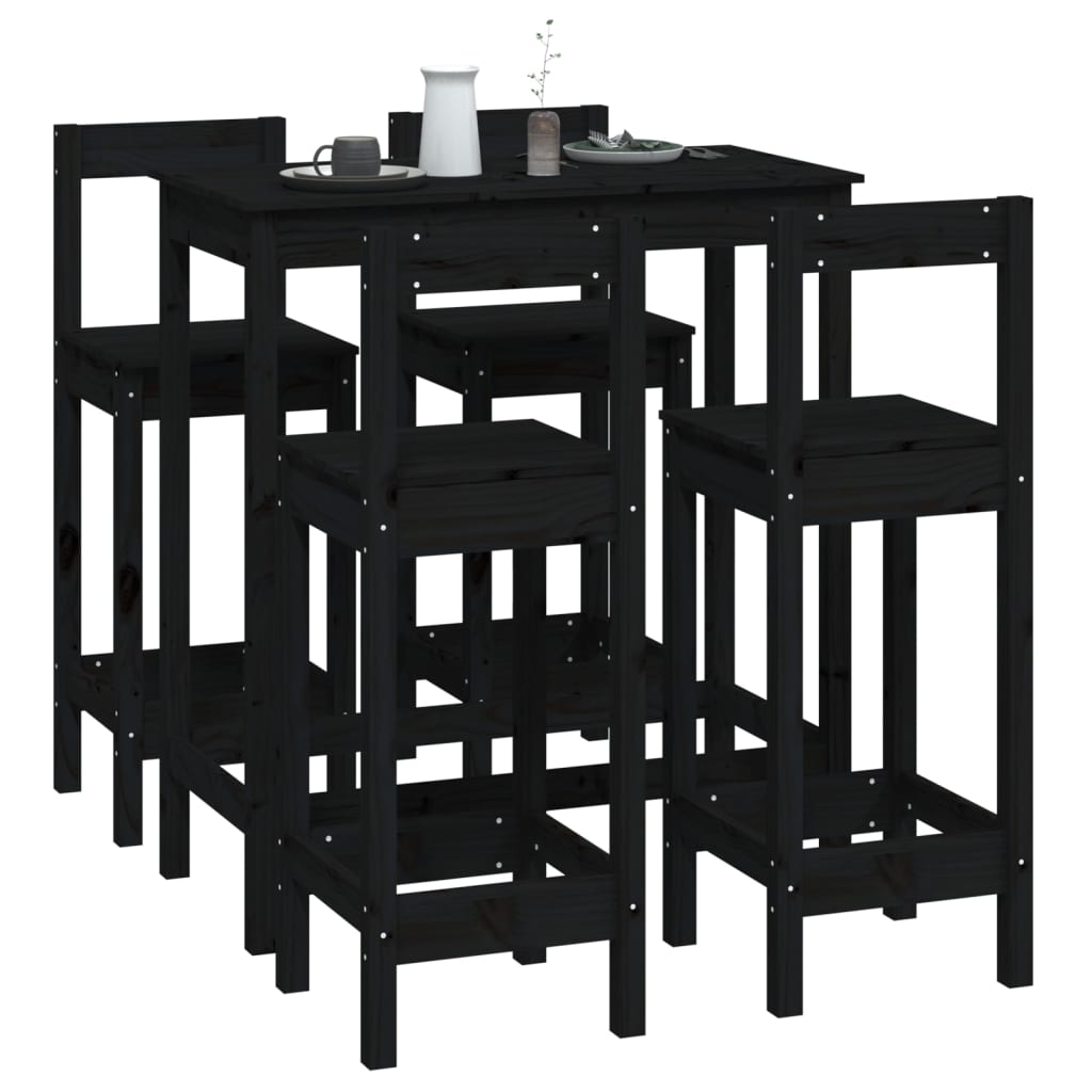 vidaXL 5-tlg. Bar-Set Schwarz Massivholz Kiefer