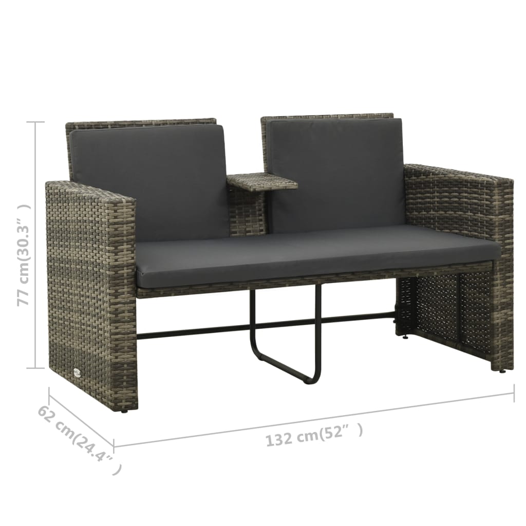 vidaXL 3-tlg. Garten-Lounge-Set mit Auflagen Poly Rattan Grau