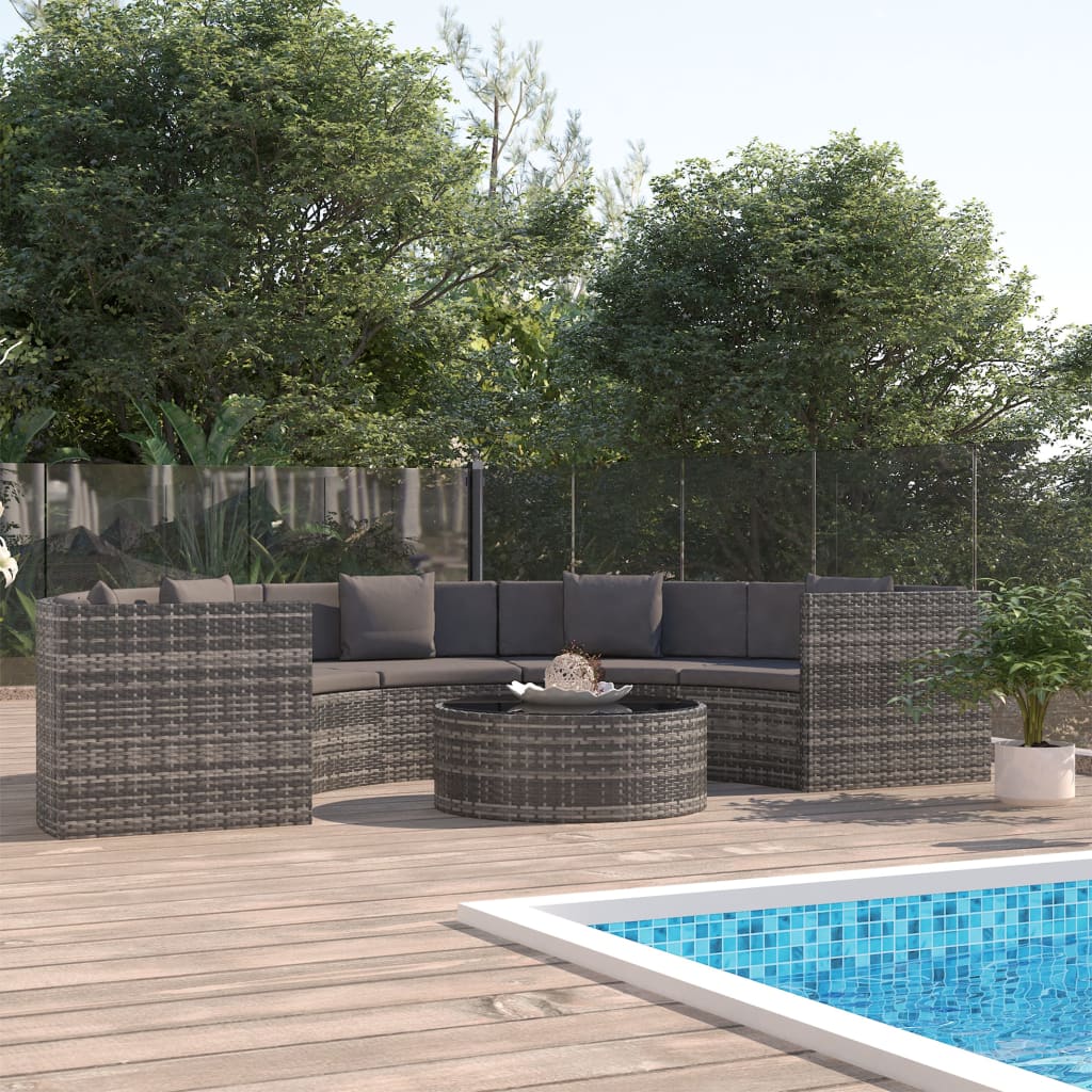 vidaXL 6-tlg. Garten-Lounge-Set mit Auflagen Poly Rattan Grau