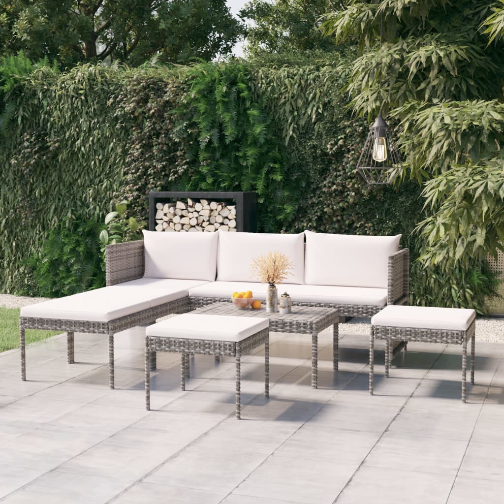 vidaXL 6-tlg. Garten-Lounge-Set mit Kissen Poly Rattan Grau