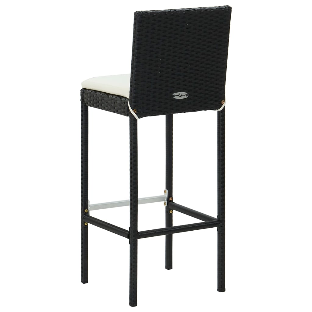 vidaXL Garten-Barhocker mit Kissen 2 Stk. Schwarz Poly Rattan