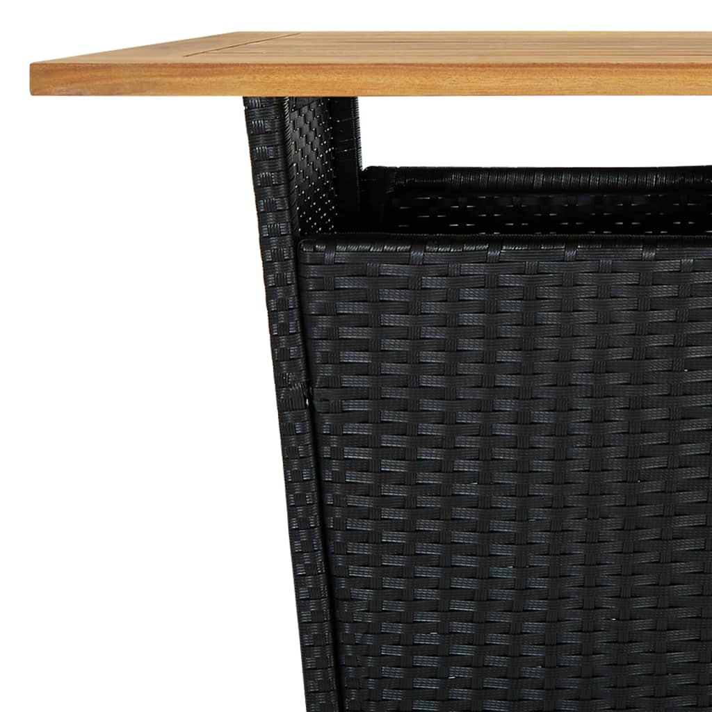vidaXL Bartisch Schwarz 60x60x110 cm Poly Rattan und Massivholz Akazie