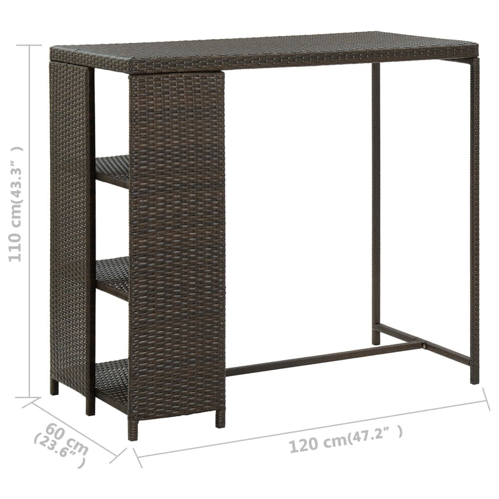 vidaXL Bartisch mit Regal Braun 120x60x110 cm Poly Rattan